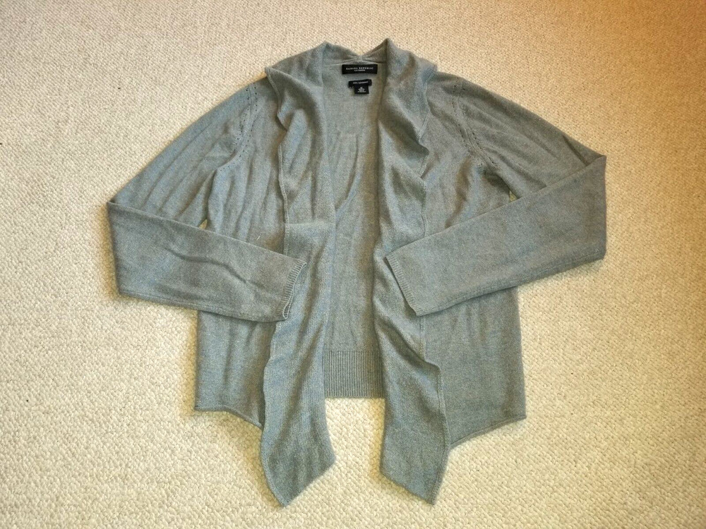 Womens Sweater-BANANA REPUBLIC- muted green cashmere open cardigan Old Money-M